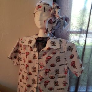 Ohio State Button up top, high/low hem